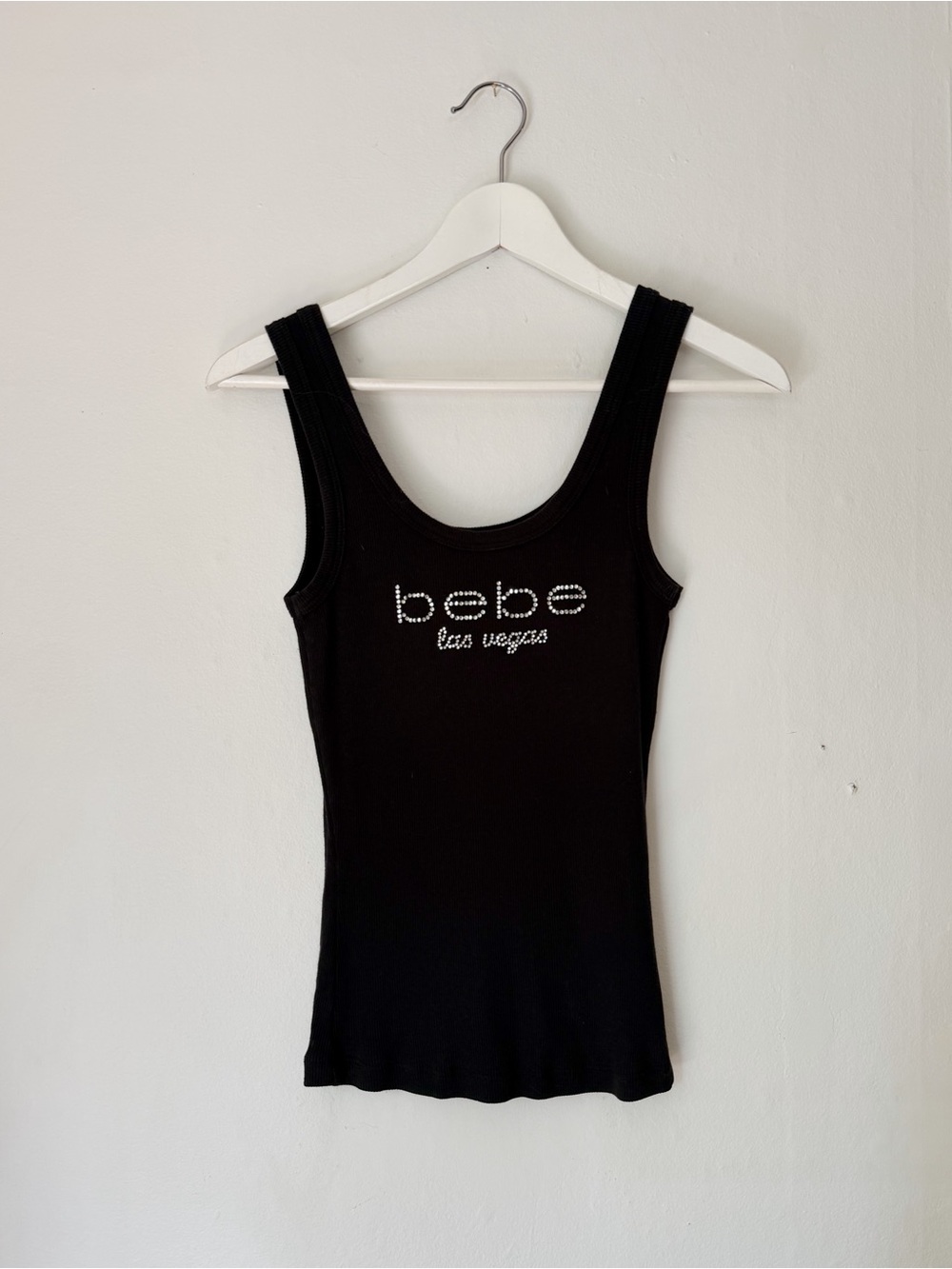 bebe Y2K Black Rhinestone Las Vegas Logo Tank